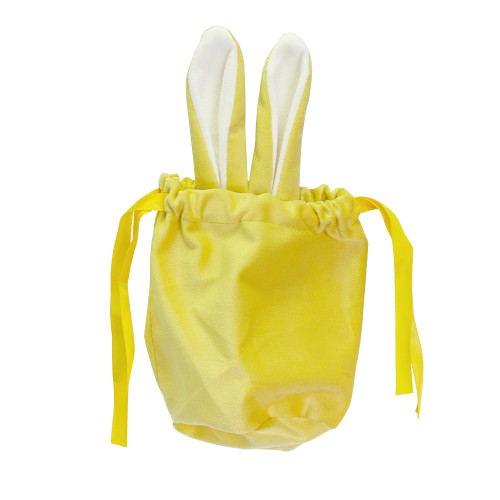 Decorative velvet bag with handles 15×13.5 cm yellow 1 pc