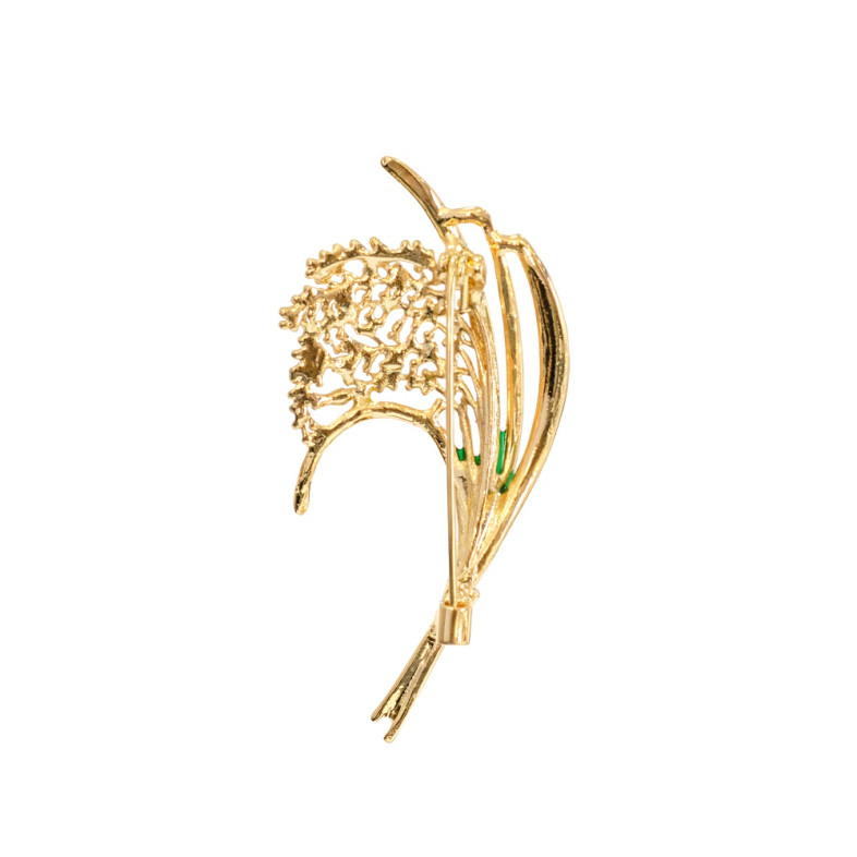 Brooch 5.5×3 cm Branch with leaves golden-green 1 pc