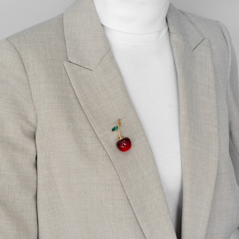 Brooch 50 mm Cherry golden red 1 pc