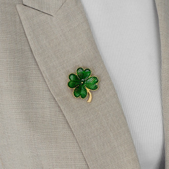 Brooch 35x40 mm Clover green 1 pc