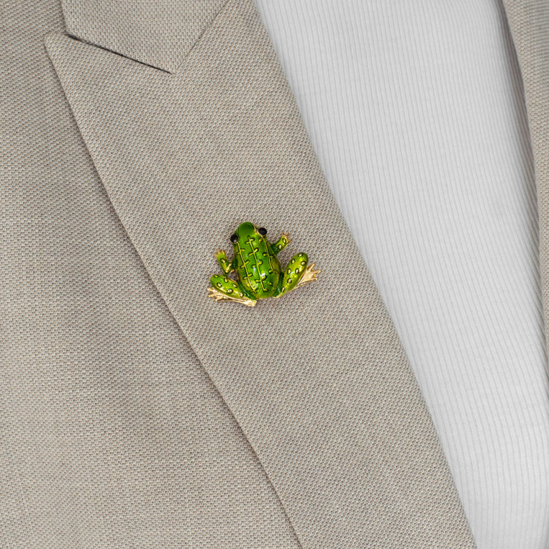 Brooch 25×36 mm Frog golden-green 1 pc