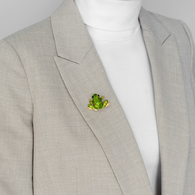 Brooch 25×36 mm Frog golden-green 1 pc