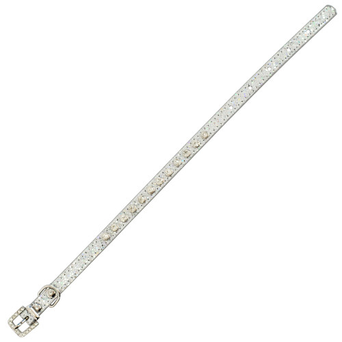 Decorative strap for cats 30×1 cm with rhinestones, silver, 1 pc.