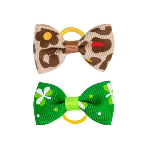 Decorative elastic 40×20 mm Bow green with clover and spotted (pack of 2 pcs)