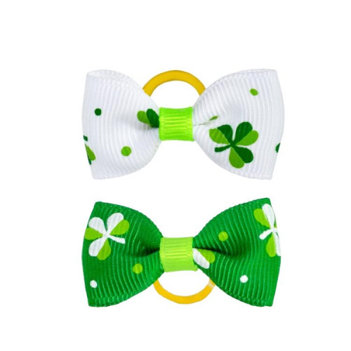 Decorative rubber band 40x20 mm Green and white clover bow (pack of 2 pcs.)