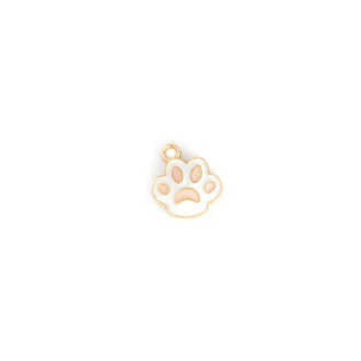 Enamel pendant Paw white and pink 1 pc