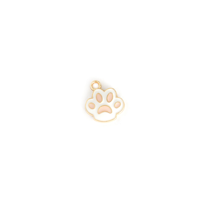 Enamel pendant Paw white and pink 1 pc