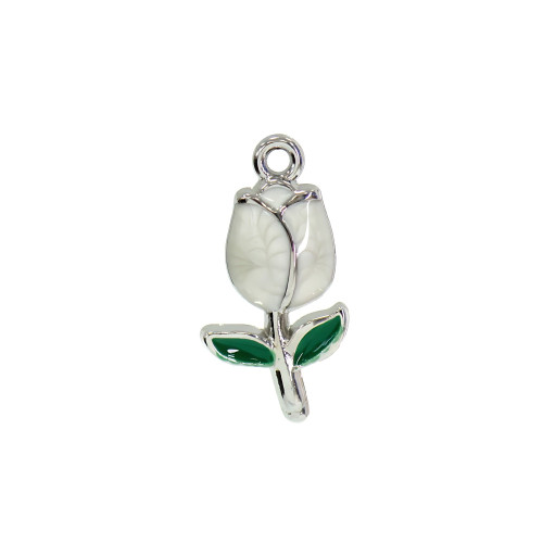 Metal pendant with enamel 22×10 mm Tulip cupronickel-white 1 pc