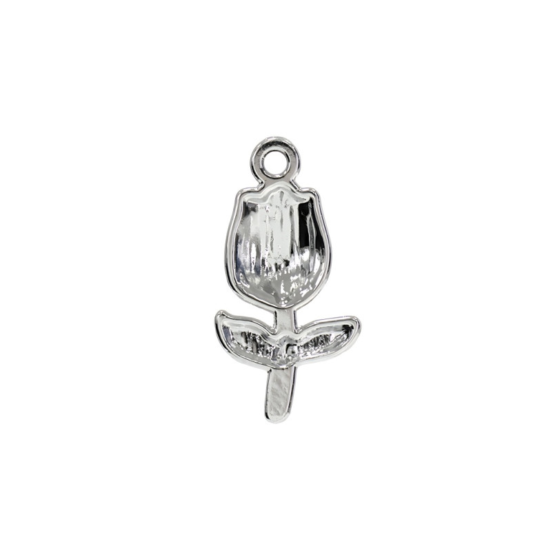 Metal pendant with enamel 22×10 mm Tulip cupronickel-white 1 pc