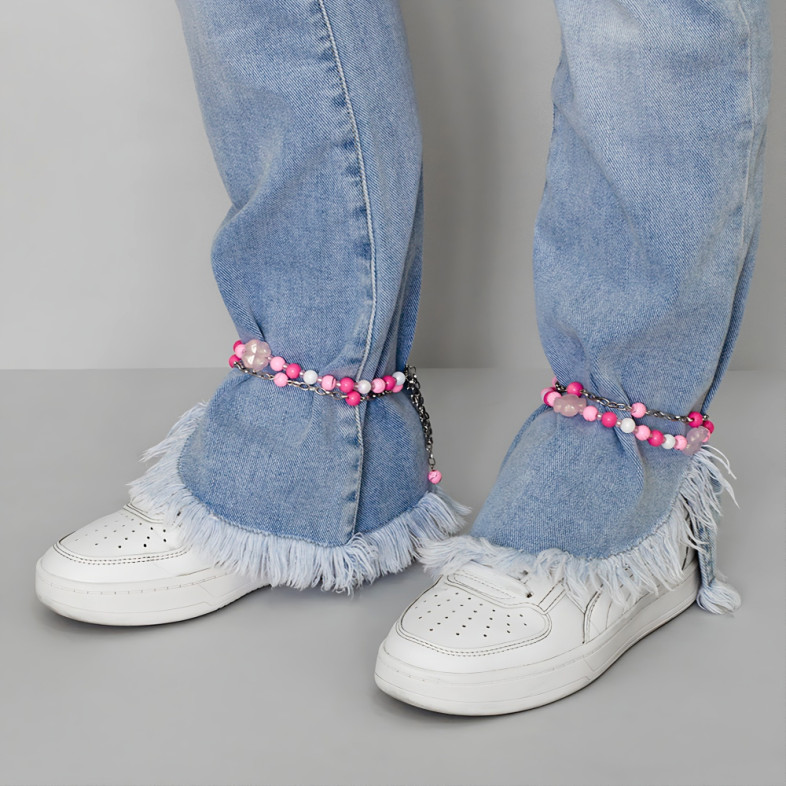 Bracelets (pair) made of plastic and glass beads for feet No. 9