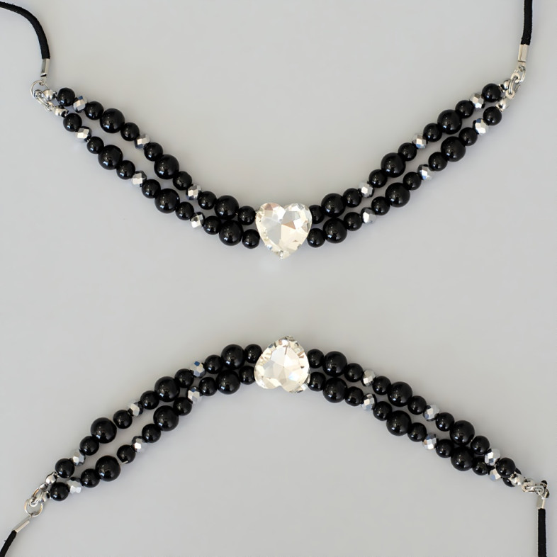 Bracelets (pair) made of crystal beads and glass rhinestones for feet No. 10