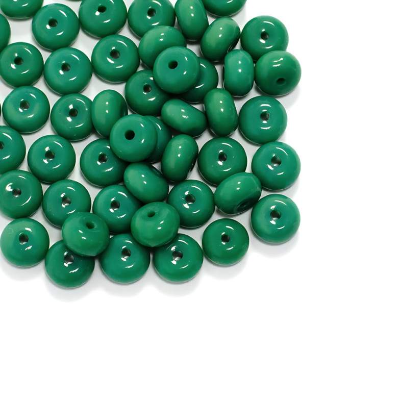 Koralik szklany okrągły płaski 5x8 mm zielony 1 szt