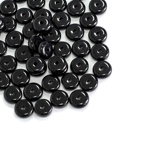 Glass bead round flat 5x8 mm black 1 pc