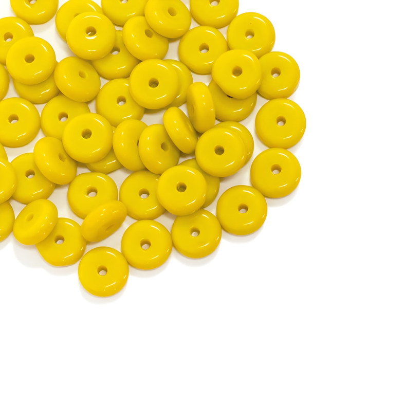 Koralik szklany okrągły płaski 3x8 mm żółty 1 szt