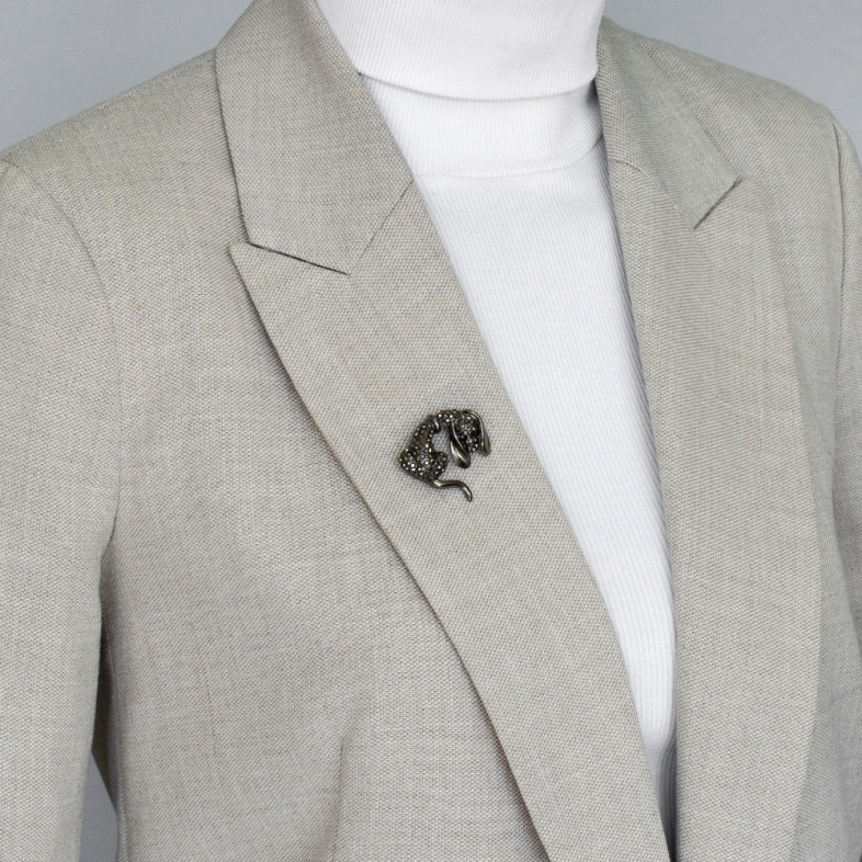 Brooch 35x35 mm Puppy Dark Steel 1 pc