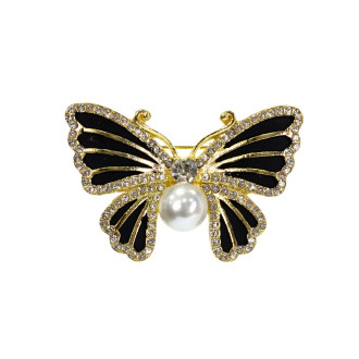 Brooch 34x48 mm Butterfly with pearl gold-black 1 pc