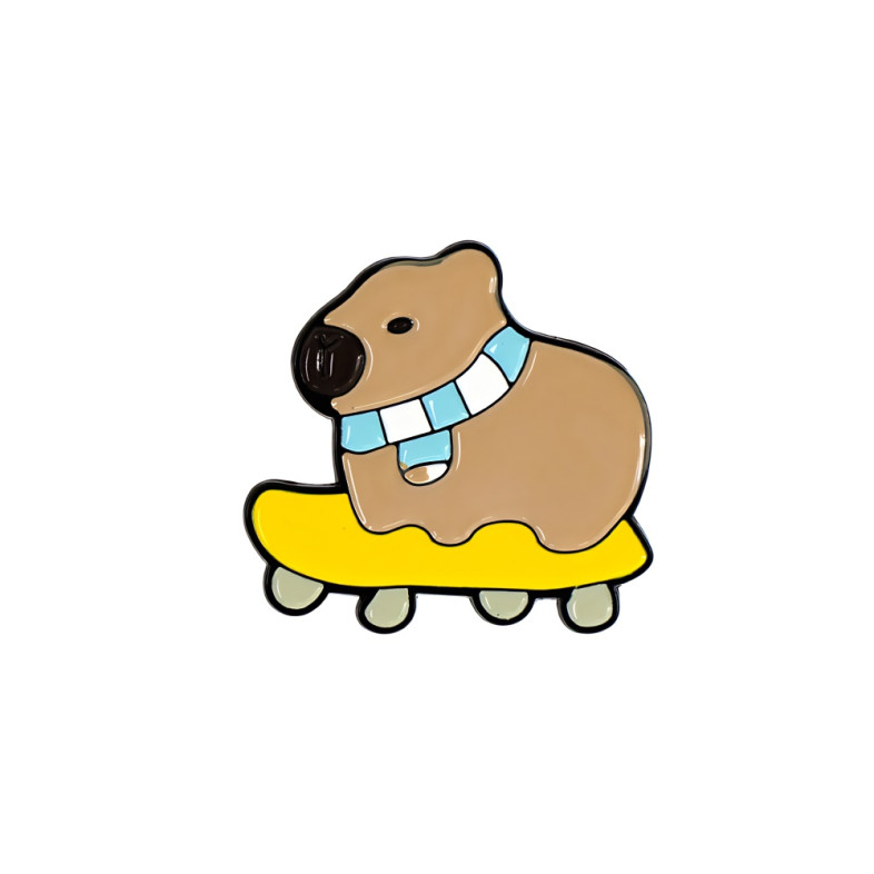 Pin Badge Capybara on Skateboard Brown 1 pc
