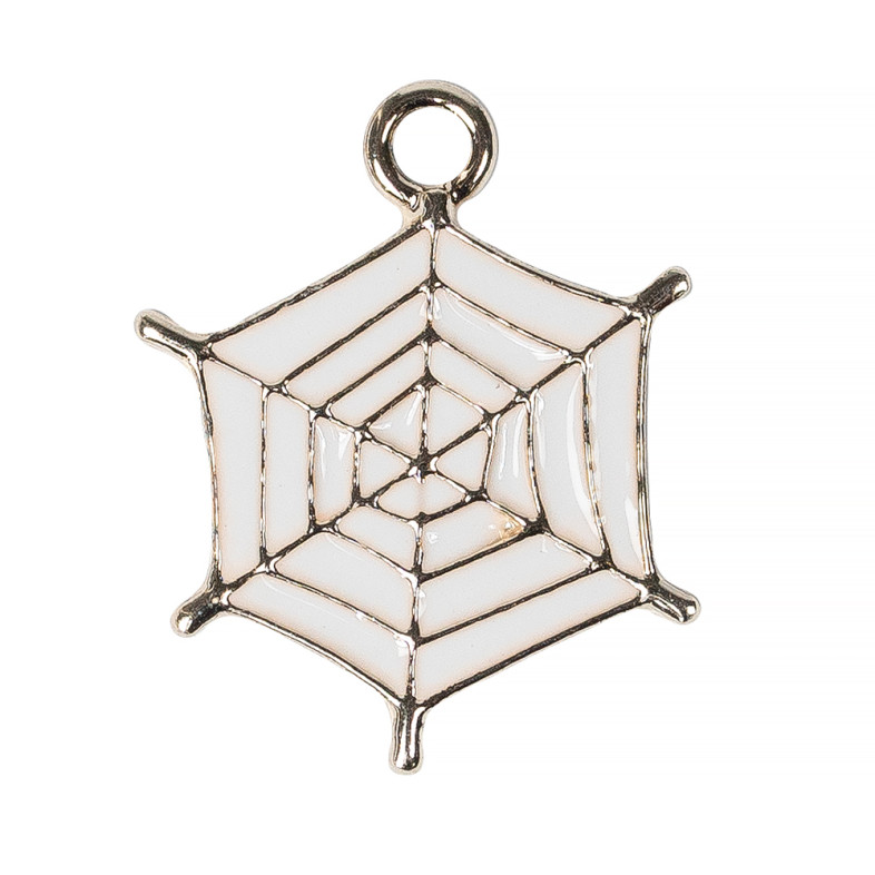 Enamel pendant Halloween Spider Web white 1 pc