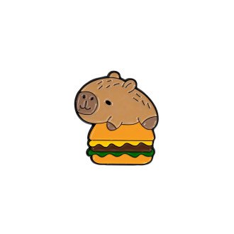 Pin Badge Capybara with Burger Brown 1 pc