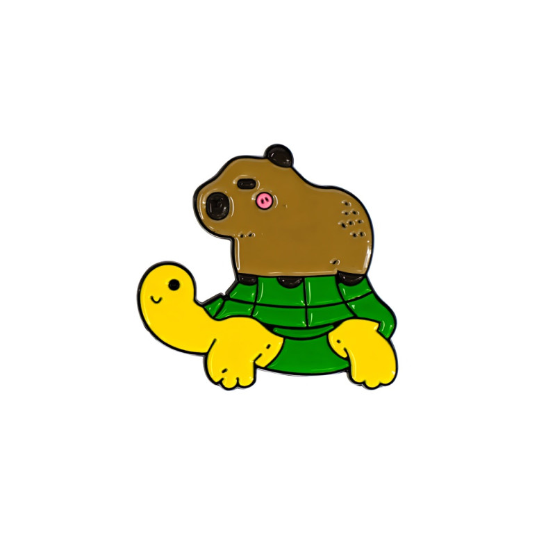 Pin Badge Capybara on Turtle Brown 1 pc
