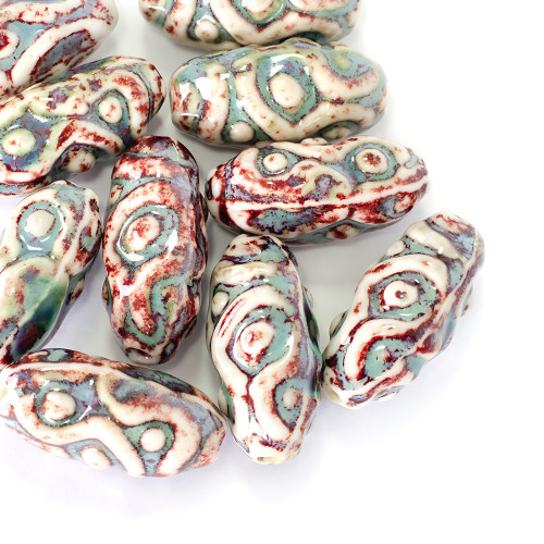 Ceramic bead 35x18 mm oval burgundy 1 pc