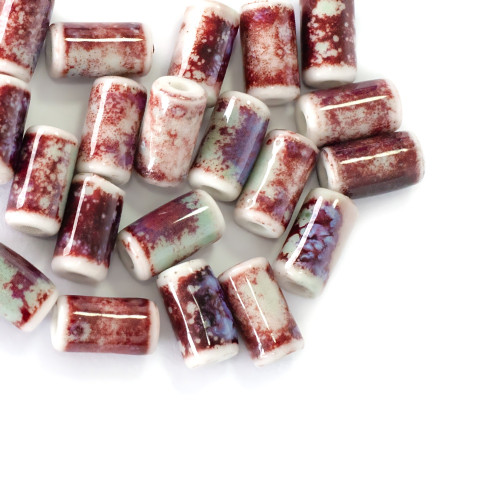 Ceramic bead 10x6 mm rectangular burgundy 1 pc