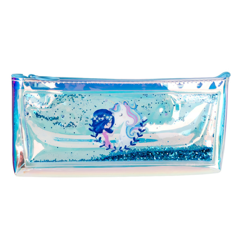 Pencil case 19 cm Unicorn rainbow blue 1 pc