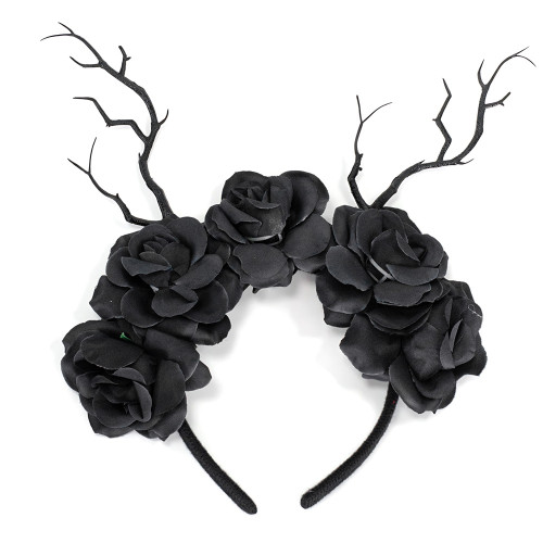 Plastic hoop Flowers black 1 pc.