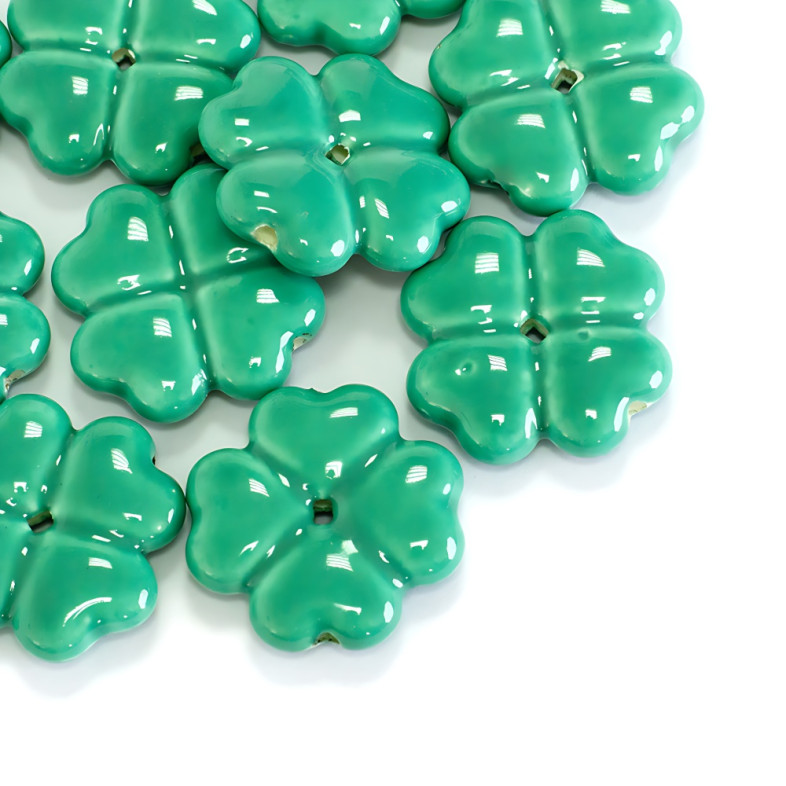Ceramic bead 26 mm Clover green 1 pc
