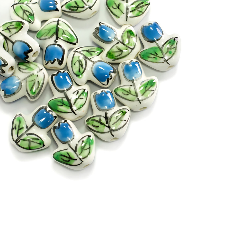 Ceramic bead Blue Flower 1 pc.