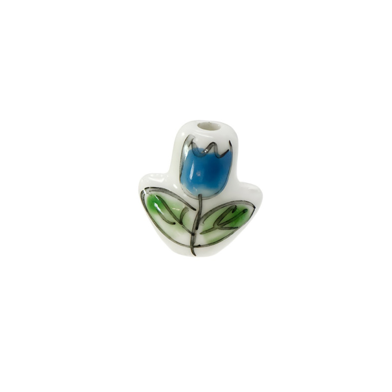 Ceramic bead Blue Flower 1 pc.