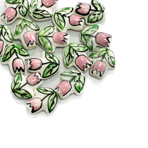 Ceramic bead Pink flower 1 pc.