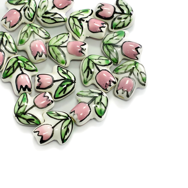 Koralik ceramiczny Kwiat różowy 1 szt