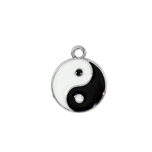 Zawieszka metalowa z emalią Yin-Yang melchiorowy 1 szt