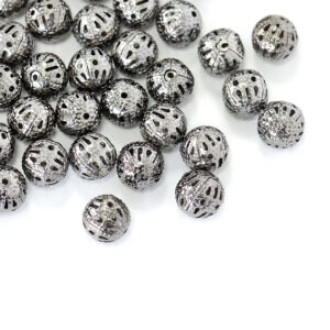 Ażurowy koralik 8 mm w kolorze stalowym ciemny 1 szt